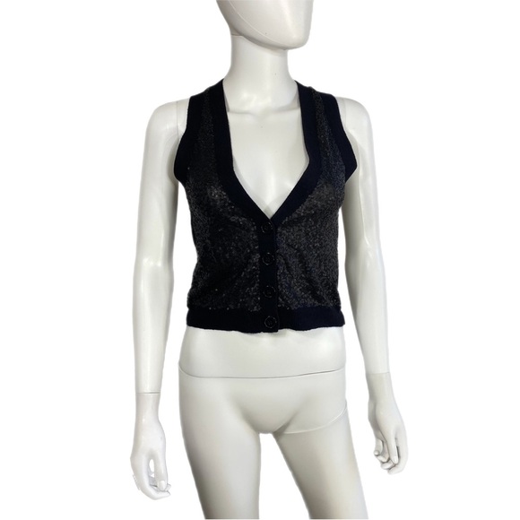 Express Design Studio Sequin Black Sweater Vest - Picture 1 of 8